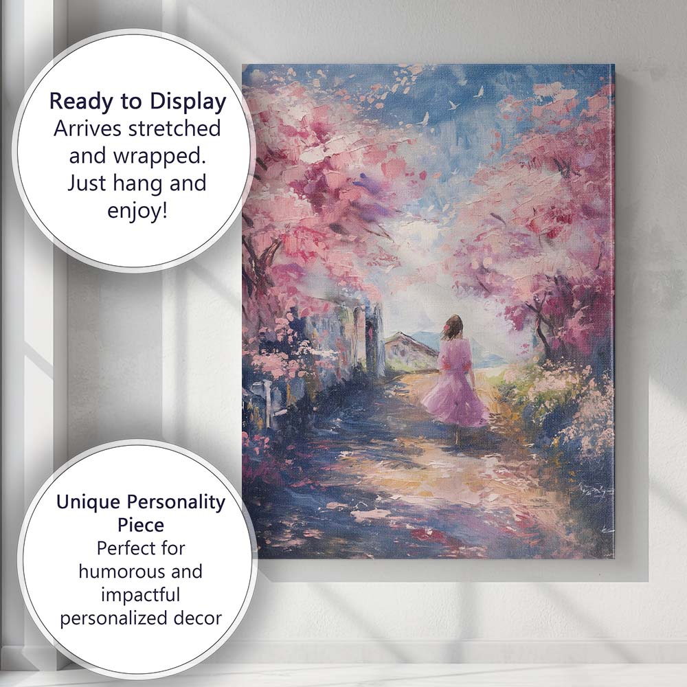 Pink Blossom Tree Country Lane Spring Landscape Canvas Wall Art Print Decor Picture Ready to Hang