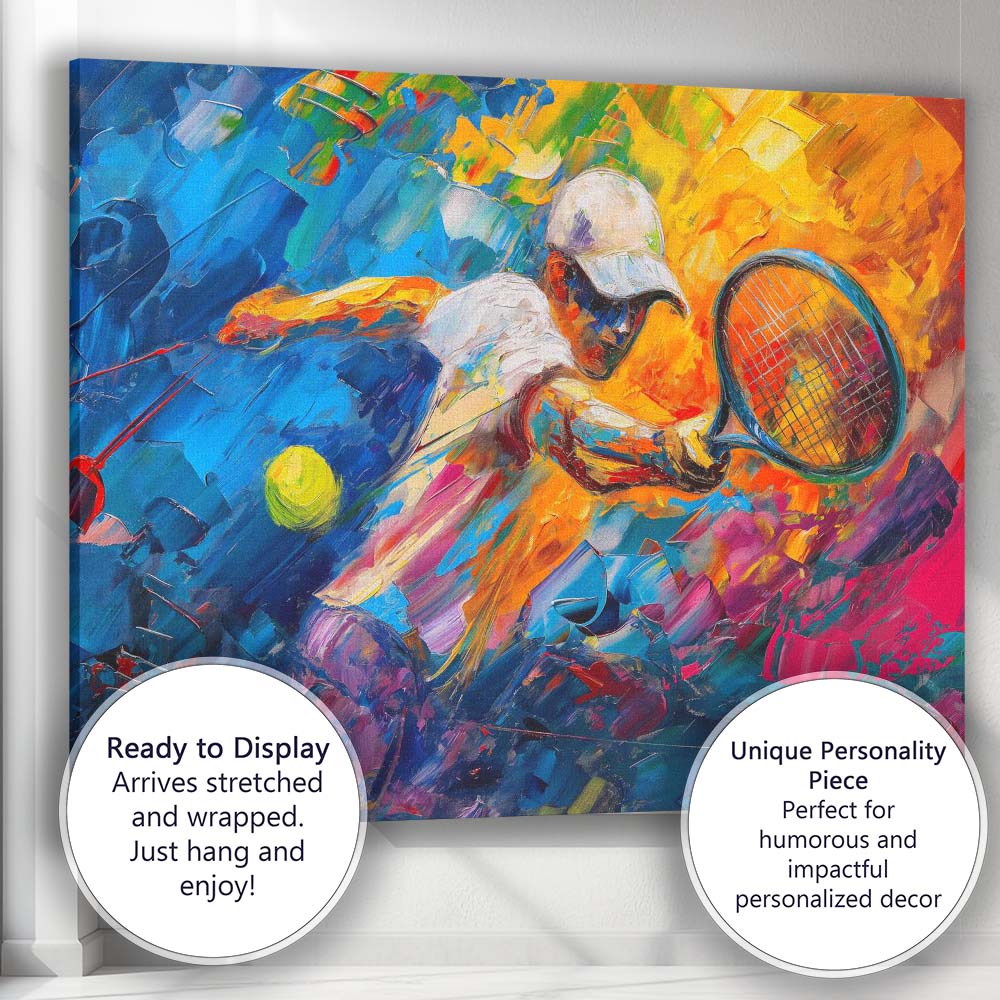 Vibrant Tennis Player Action Abstract Palette Knife Painting Canvas Wall Art Print Decor Picture Ready to Hang