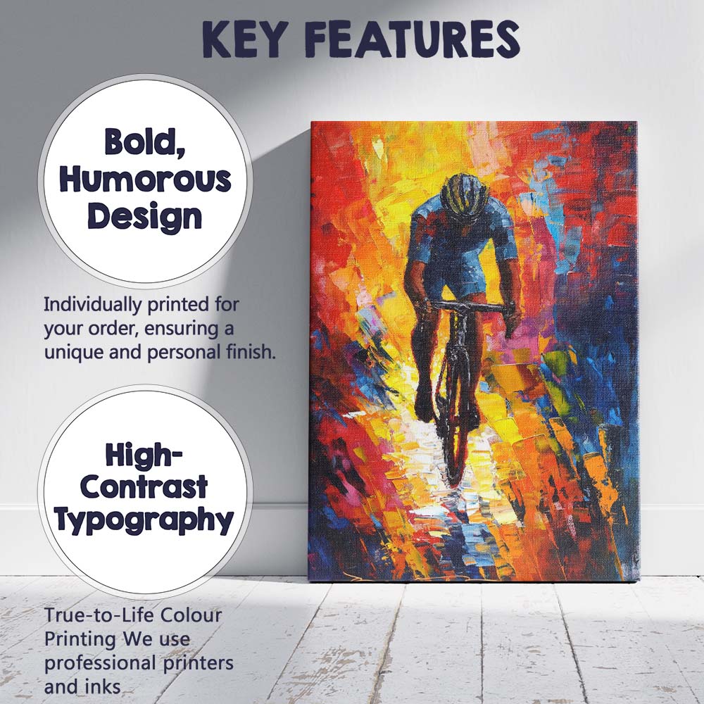 Colourful Solo Road Cyclist Modern Expressionist Sports Painting Canvas Wall Art Print Decor Picture Ready to Hang