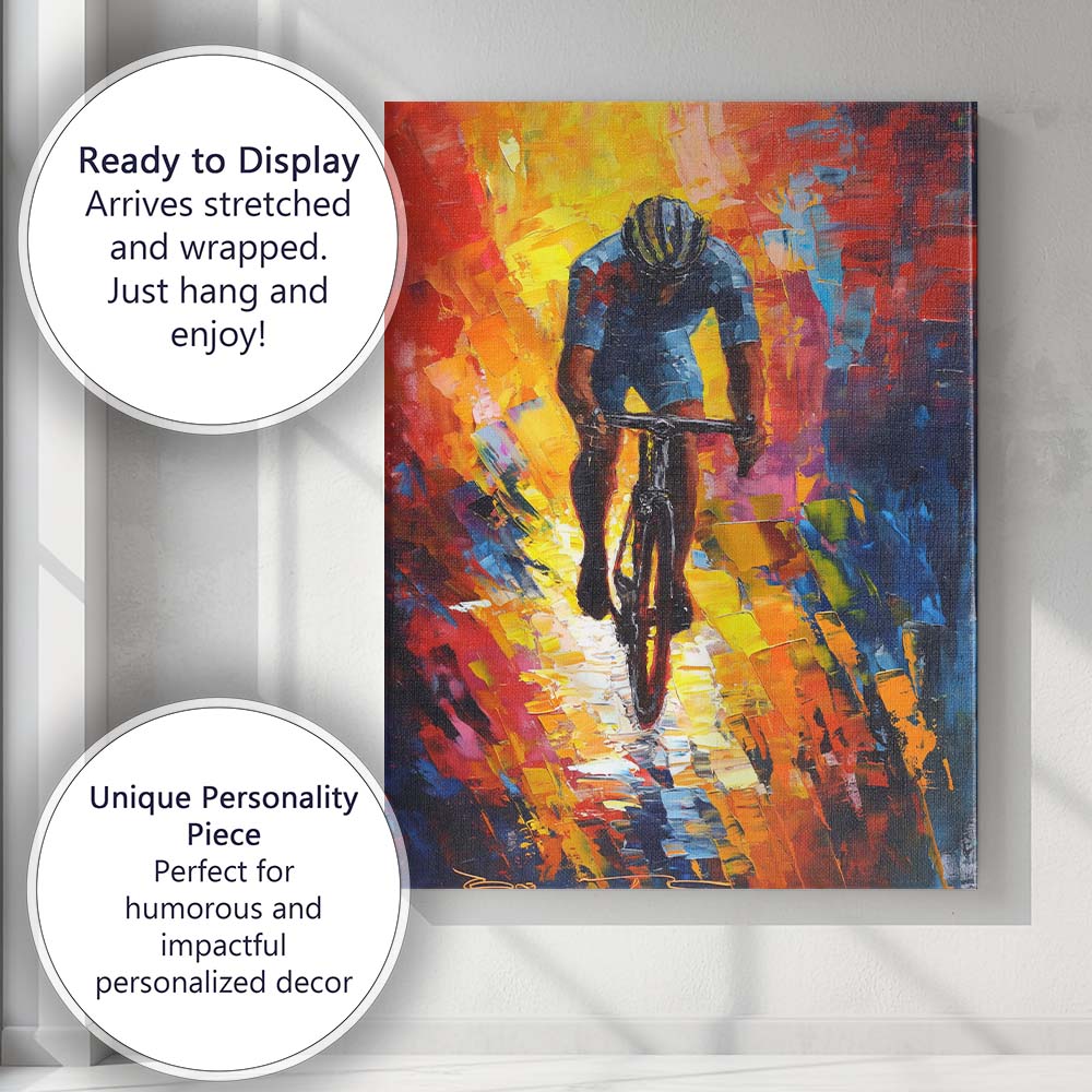 Colourful Solo Road Cyclist Modern Expressionist Sports Painting Canvas Wall Art Print Decor Picture Ready to Hang