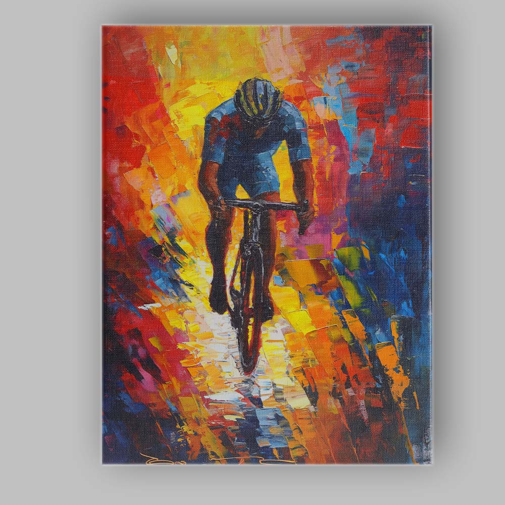 Colourful Solo Road Cyclist Modern Expressionist Sports Painting Canvas Wall Art Print Decor Picture Ready to Hang