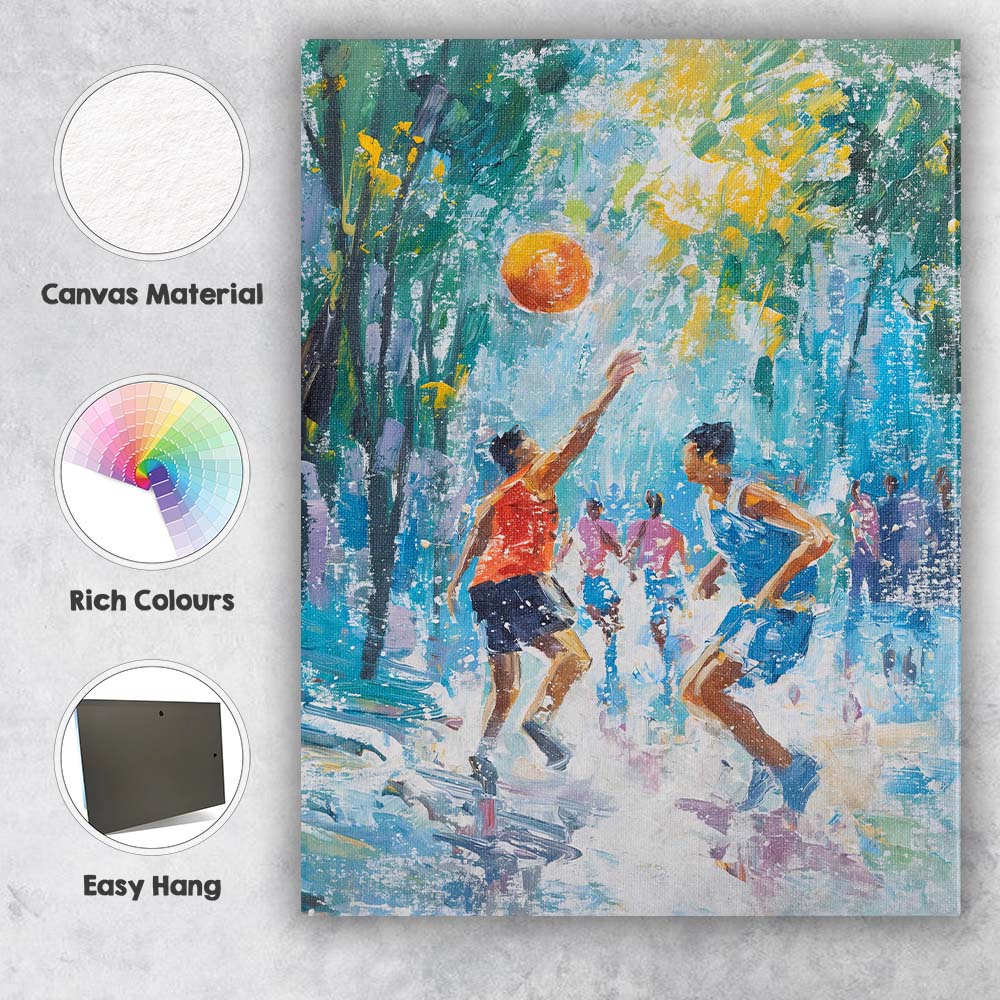 Impressionist Basketball Game Outdoor Court Sporting Art Canvas Wall Art Print Decor Picture Ready to Hang