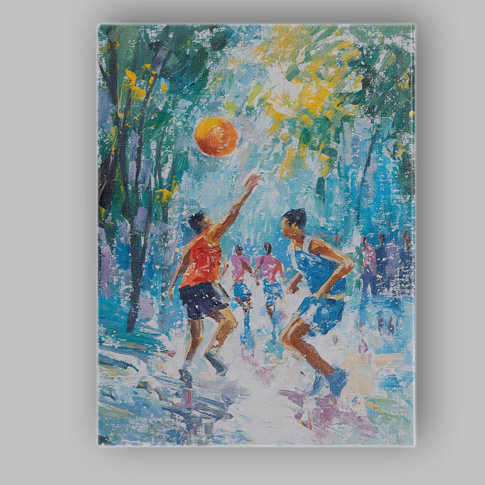 Impressionist Basketball Game Outdoor Court Sporting Art Canvas Wall Art Print Decor Picture Ready to Hang