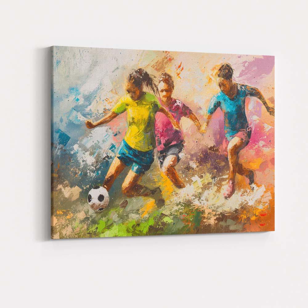Dynamic Youth Football Match Abstract Action Painting Canvas Wall Art Print Decor Picture Ready to Hang