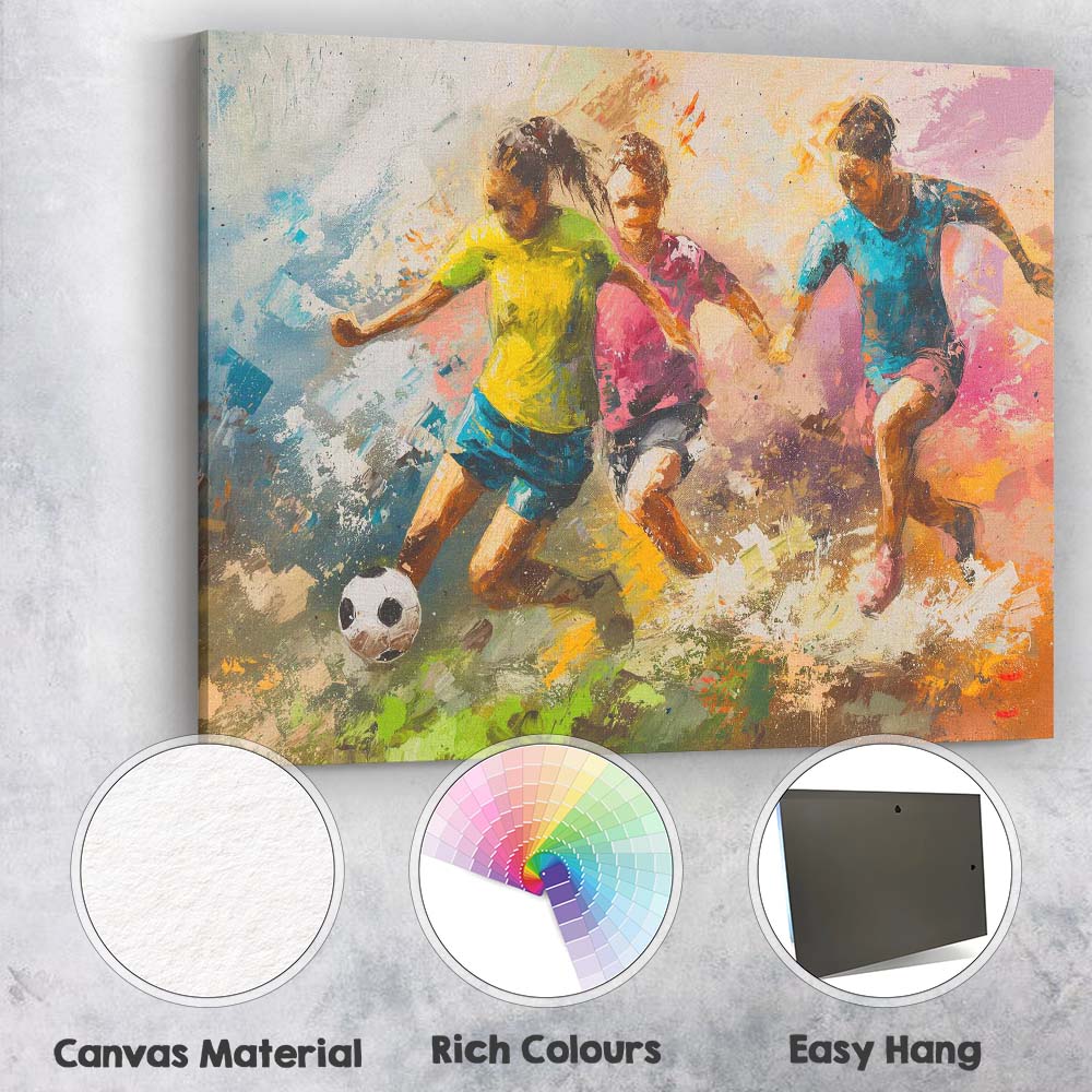 Dynamic Youth Football Match Abstract Action Painting Canvas Wall Art Print Decor Picture Ready to Hang