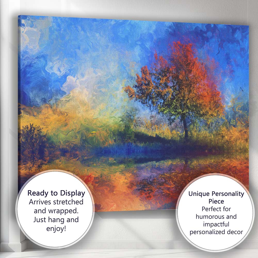 Dreamlike Colourful Autumn Tree Reflective Landscape Abstract Canvas Wall Art Print Decor Picture Ready to Hang