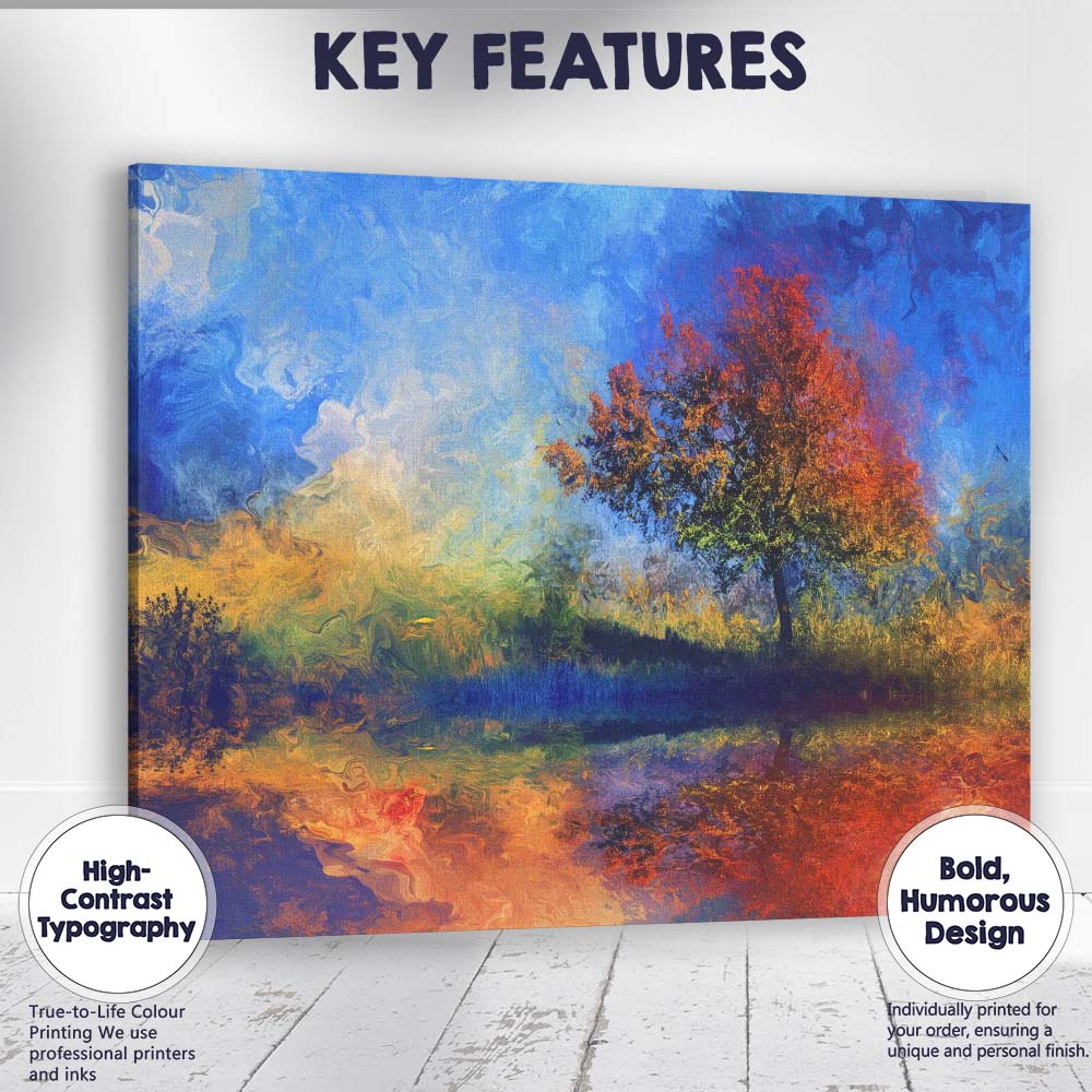 Dreamlike Colourful Autumn Tree Reflective Landscape Abstract Canvas Wall Art Print Decor Picture Ready to Hang