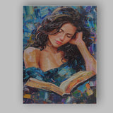 Peaceful Young Woman Reading Book Textured Portrait Painting Canvas Wall Art Print Decor Picture Ready to Hang