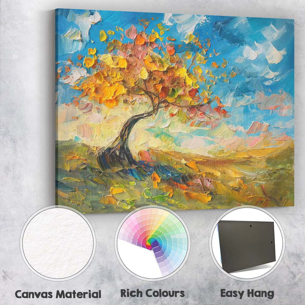 Autumn Tree Impressionist Landscape Palette Knife Painting Canvas Wall Art Print Decor Picture Ready to Hang