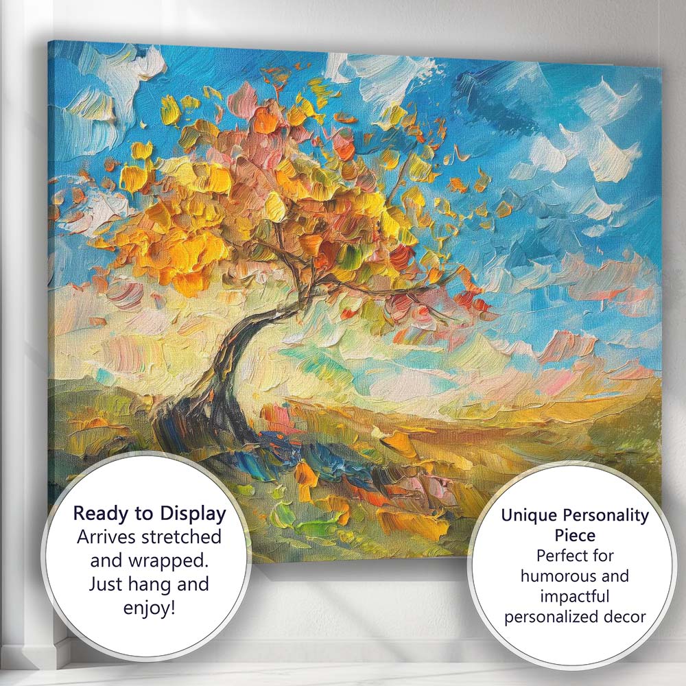 Autumn Tree Impressionist Landscape Palette Knife Painting Canvas Wall Art Print Decor Picture Ready to Hang