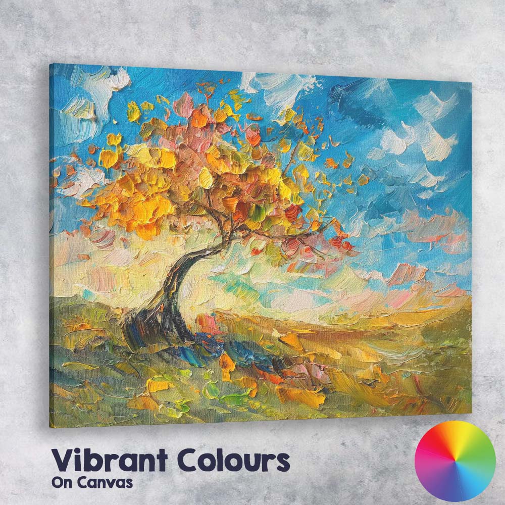 Autumn Tree Impressionist Landscape Palette Knife Painting Canvas Wall Art Print Decor Picture Ready to Hang