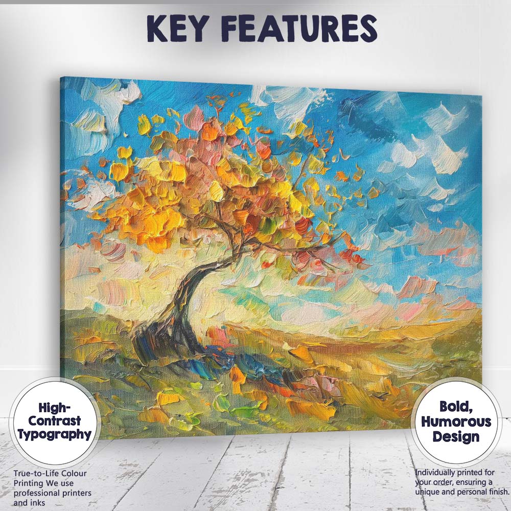 Autumn Tree Impressionist Landscape Palette Knife Painting Canvas Wall Art Print Decor Picture Ready to Hang