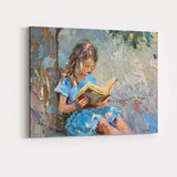 Impressionist Girl Reading Book Beneath Tree Serene Blue Garden Canvas Wall Art Print Decor Picture Ready to Hang