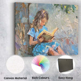 Impressionist Girl Reading Book Beneath Tree Serene Blue Garden Canvas Wall Art Print Decor Picture Ready to Hang