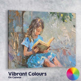 Impressionist Girl Reading Book Beneath Tree Serene Blue Garden Canvas Wall Art Print Decor Picture Ready to Hang