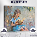 Impressionist Girl Reading Book Beneath Tree Serene Blue Garden Canvas Wall Art Print Decor Picture Ready to Hang