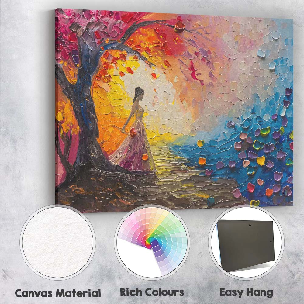 Romantic Woman by Sunset Colourful Impasto Palette Knife Painting Canvas Wall Art Print Decor Picture Ready to Hang