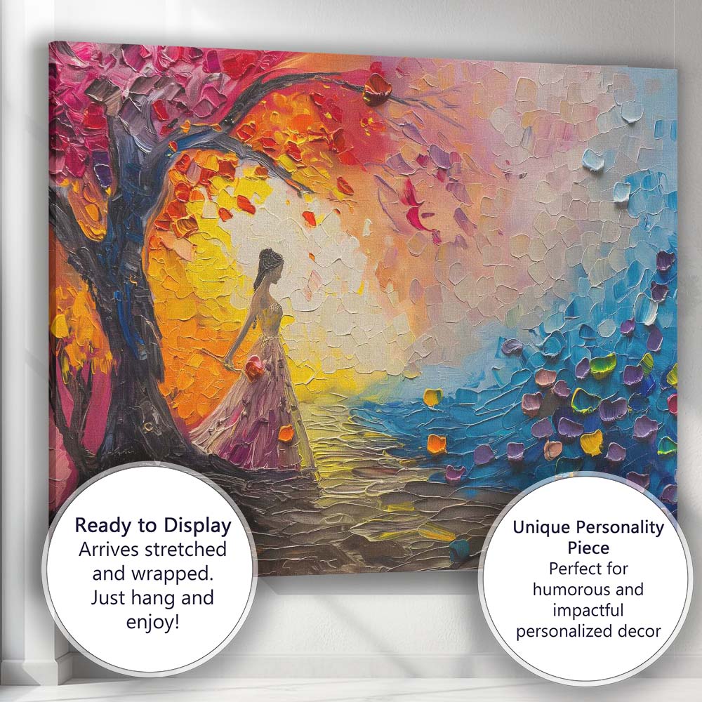 Romantic Woman by Sunset Colourful Impasto Palette Knife Painting Canvas Wall Art Print Decor Picture Ready to Hang
