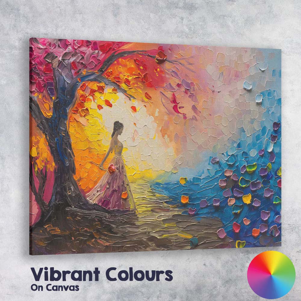 Romantic Woman by Sunset Colourful Impasto Palette Knife Painting Canvas Wall Art Print Decor Picture Ready to Hang