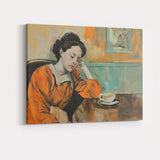 Thoughtful Woman Coffee Shop Impressionist Interior Portrait Canvas Wall Art Print Decor Picture Ready to Hang