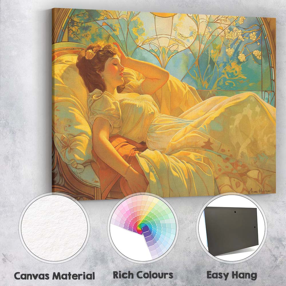 Elegant Art Nouveau Sleeping Woman Decorative Portrait Canvas Wall Art Print Decor Picture Ready to Hang