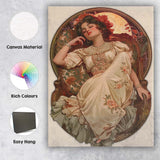 Romantic Sleeping Lady Floral Dress Art Nouveau Illustration Canvas Wall Art Print Decor Picture Ready to Hang