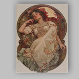 Romantic Sleeping Lady Floral Dress Art Nouveau Illustration Canvas Wall Art Print Decor Picture Ready to Hang