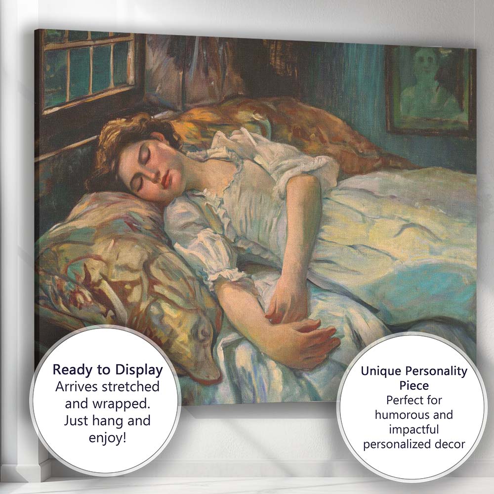 Classic Sleeping Woman Bedroom Portrait Traditional Oil Painting Canvas Wall Art Print Decor Picture Ready to Hang