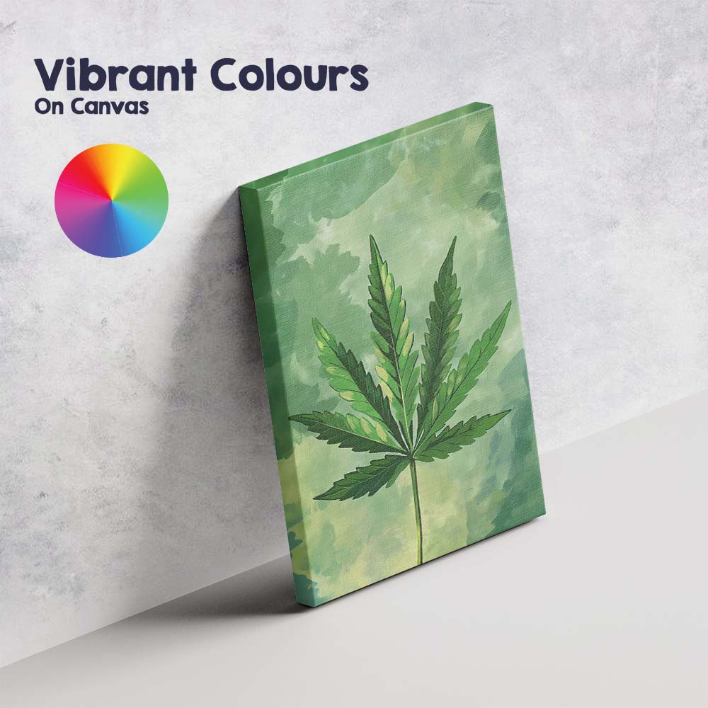 Green Cannabis Leaf Botanical Watercolour Illustration Canvas Wall Art Print Decor Picture Ready to Hang