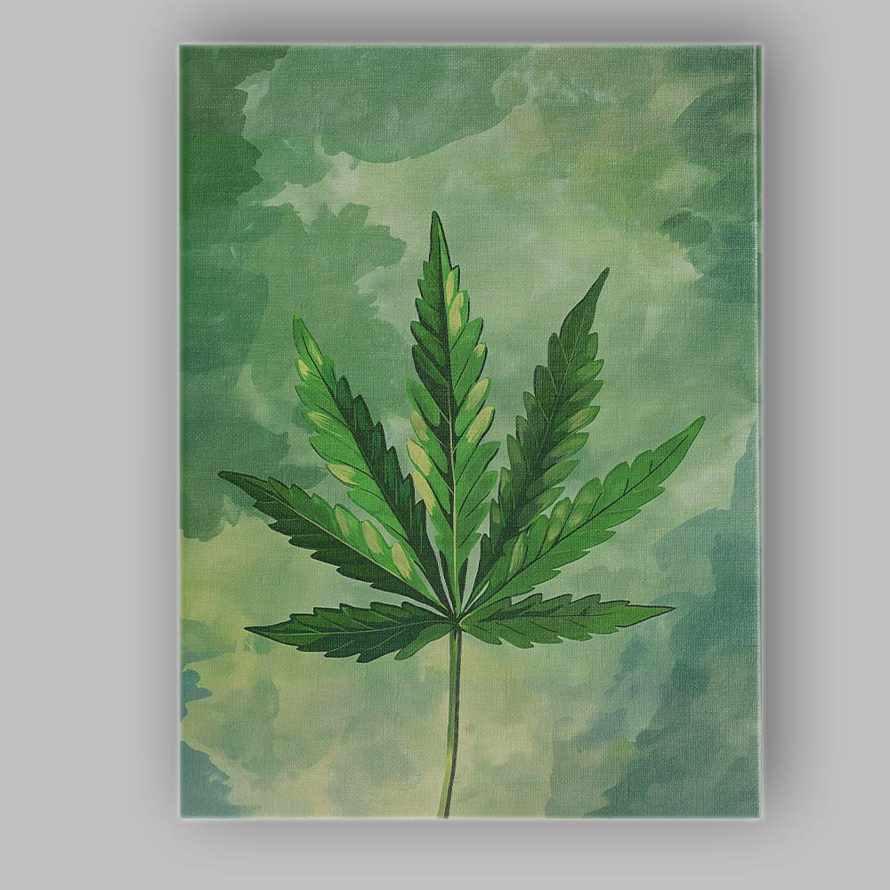 Green Cannabis Leaf Botanical Watercolour Illustration Canvas Wall Art Print Decor Picture Ready to Hang