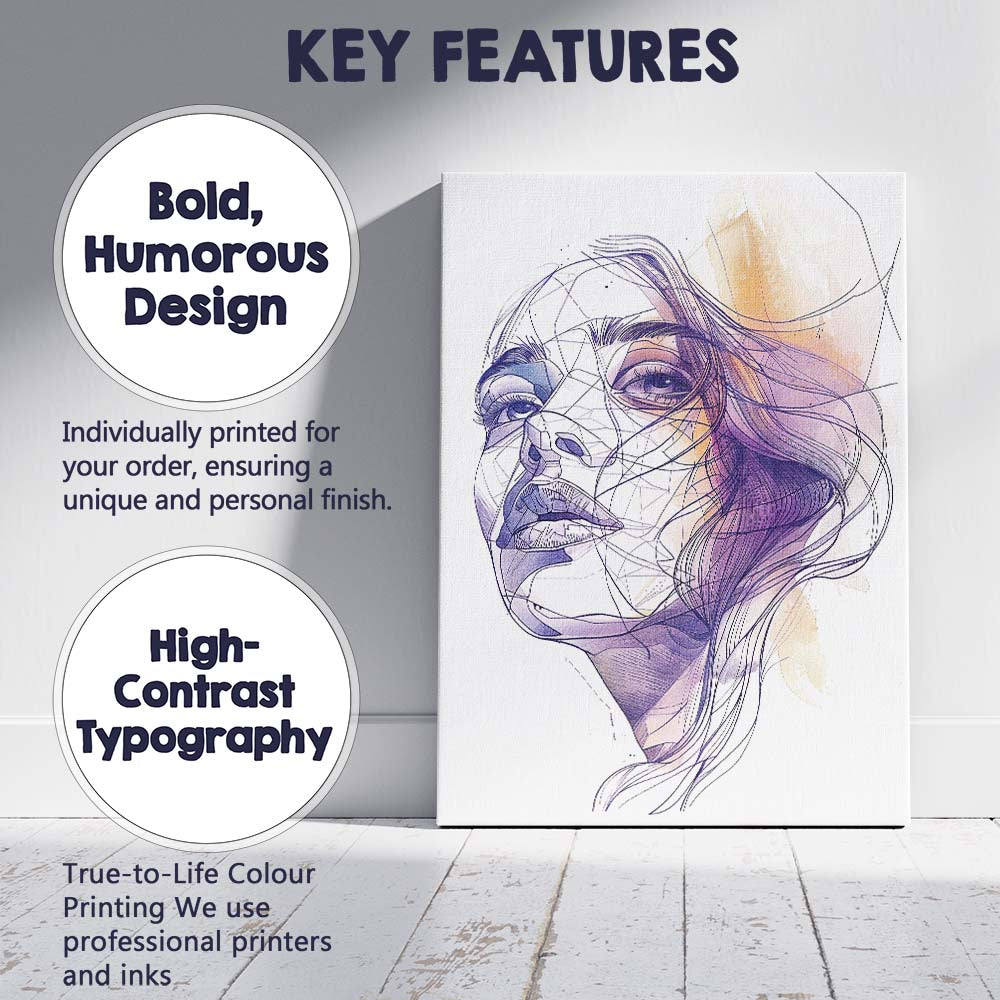 Modern Geometric Line Art Female Portrait Abstract Illustration Canvas Wall Art Print Decor Picture Ready to Hang