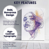 Modern Geometric Line Art Female Portrait Abstract Illustration Canvas Wall Art Print Decor Picture Ready to Hang