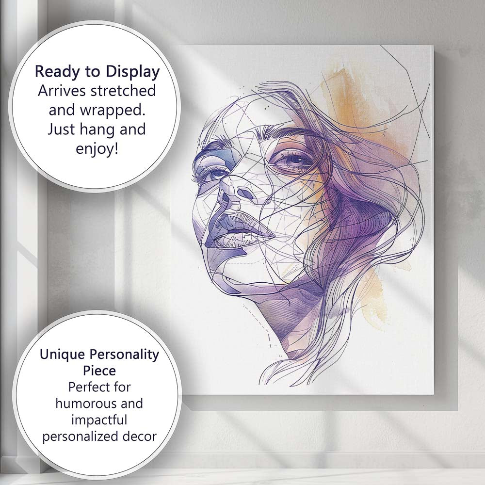 Modern Geometric Line Art Female Portrait Abstract Illustration Canvas Wall Art Print Decor Picture Ready to Hang