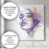 Modern Geometric Line Art Female Portrait Abstract Illustration Canvas Wall Art Print Decor Picture Ready to Hang