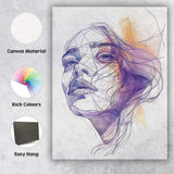 Modern Geometric Line Art Female Portrait Abstract Illustration Canvas Wall Art Print Decor Picture Ready to Hang