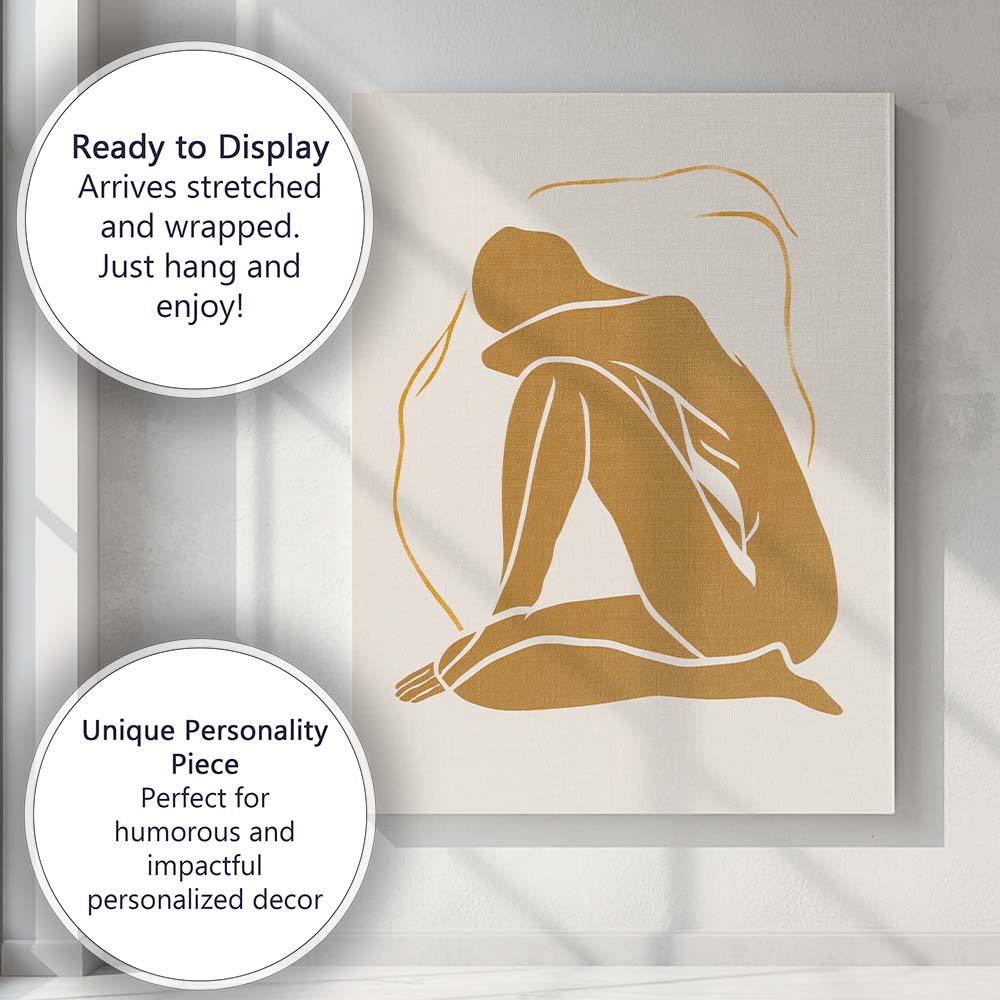 Minimalist Abstract Embrace Figure Line Art Warm Neutral Silhouette Canvas Wall Art Print Decor Picture Ready to Hang