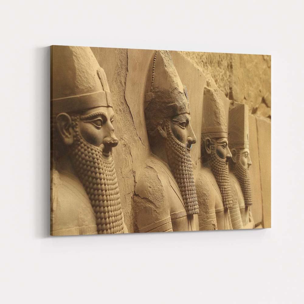 Ancient Persian Stone Guardian Relief Historical Sculpture Architecture Canvas Wall Art Print Decor Picture Ready to Hang