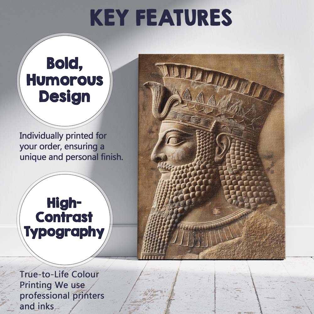 Ancient Mesopotamian King Stone Relief Historical Sculpture Canvas Wall Art Print Decor Picture Ready to Hang
