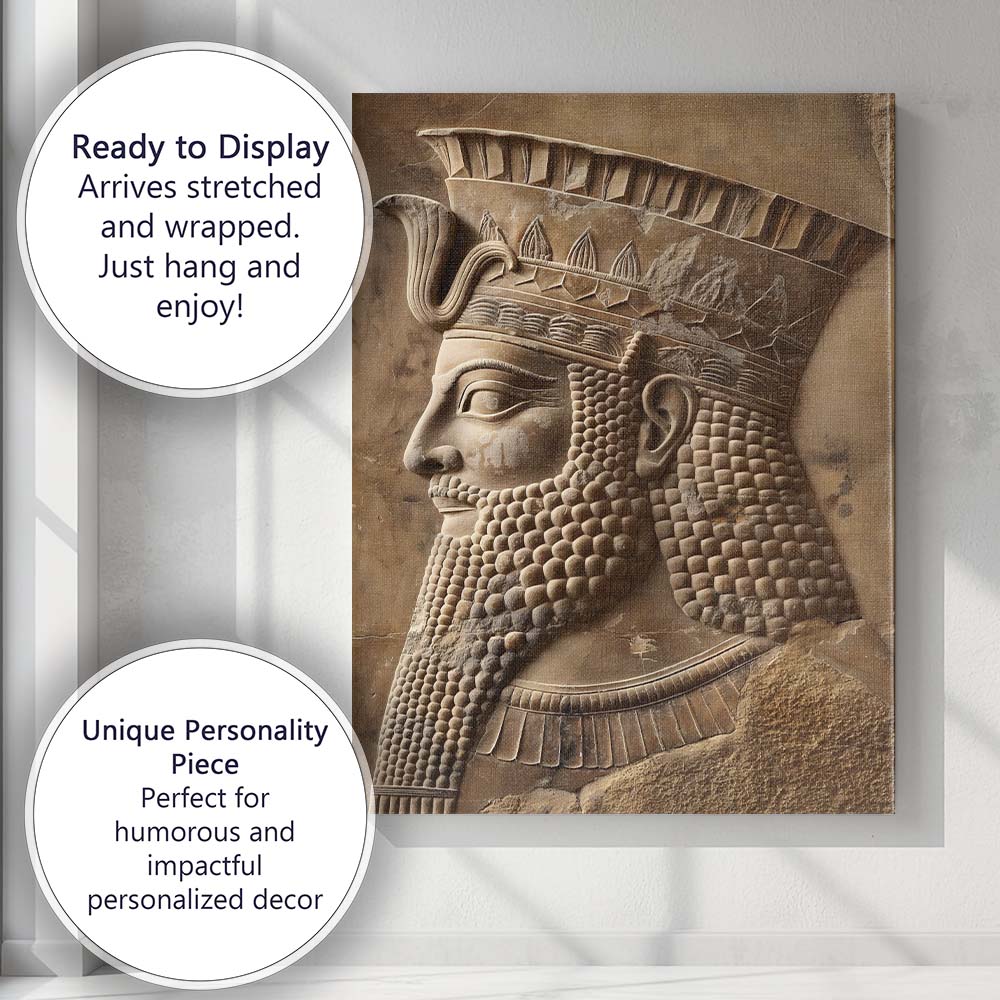 Ancient Mesopotamian King Stone Relief Historical Sculpture Canvas Wall Art Print Decor Picture Ready to Hang
