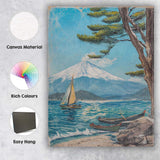 Mount Fuji Lakeside Sailboats Japanese Landscape Painting Canvas Wall Art Print Decor Picture Ready to Hang