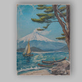 Mount Fuji Lakeside Sailboats Japanese Landscape Painting Canvas Wall Art Print Decor Picture Ready to Hang