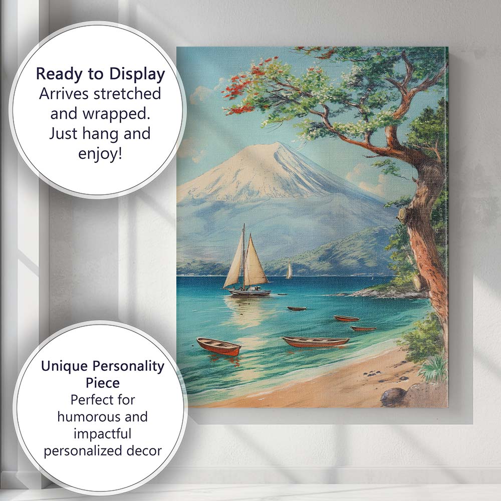 Mount Fuji Coastal Pine Tree Scenic Japanese Landscape Canvas Wall Art Print Decor Picture Ready to Hang