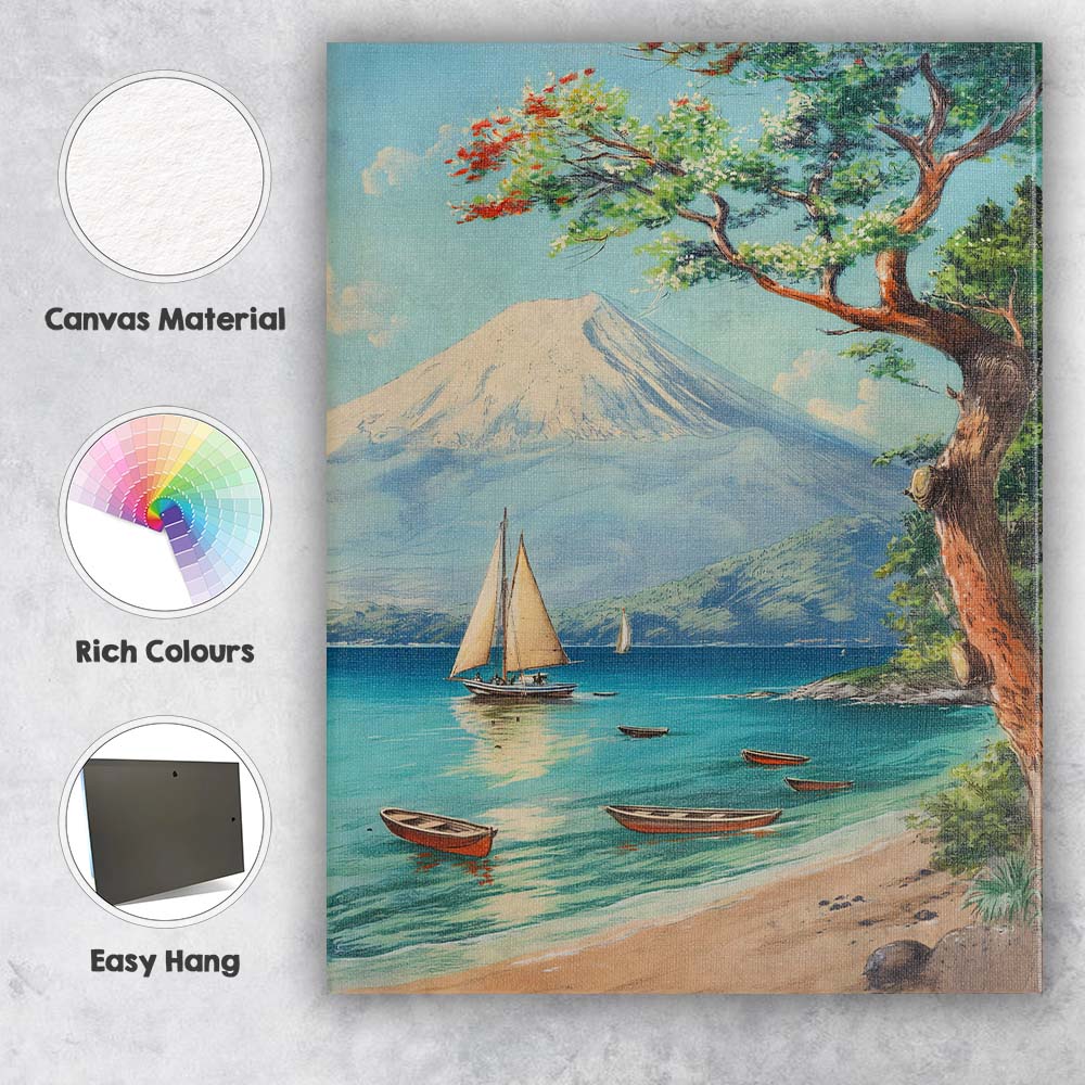 Mount Fuji Coastal Pine Tree Scenic Japanese Landscape Canvas Wall Art Print Decor Picture Ready to Hang