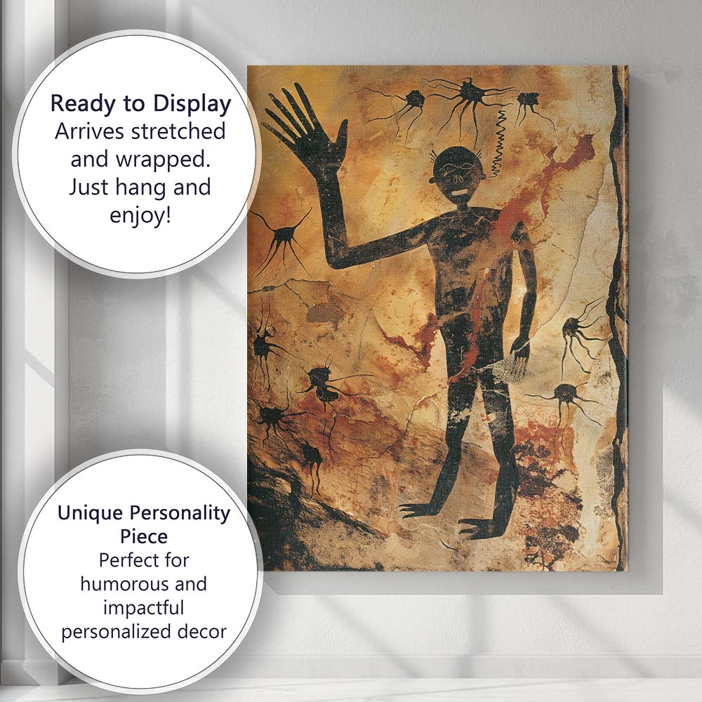 Prehistoric Cave Painting Primitive Human Figure Artwork Canvas Wall Art Print Decor Picture Ready to Hang