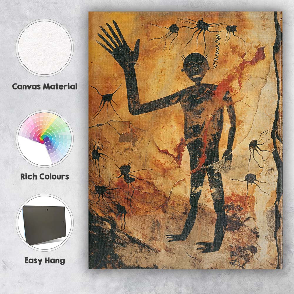 Prehistoric Cave Painting Primitive Human Figure Artwork Canvas Wall Art Print Decor Picture Ready to Hang