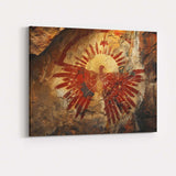 Prehistoric Cave Art Sun Bird Tribal Rock Painting Canvas Wall Art Print Decor Picture Ready to Hang