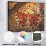 Prehistoric Cave Art Sun Bird Tribal Rock Painting Canvas Wall Art Print Decor Picture Ready to Hang