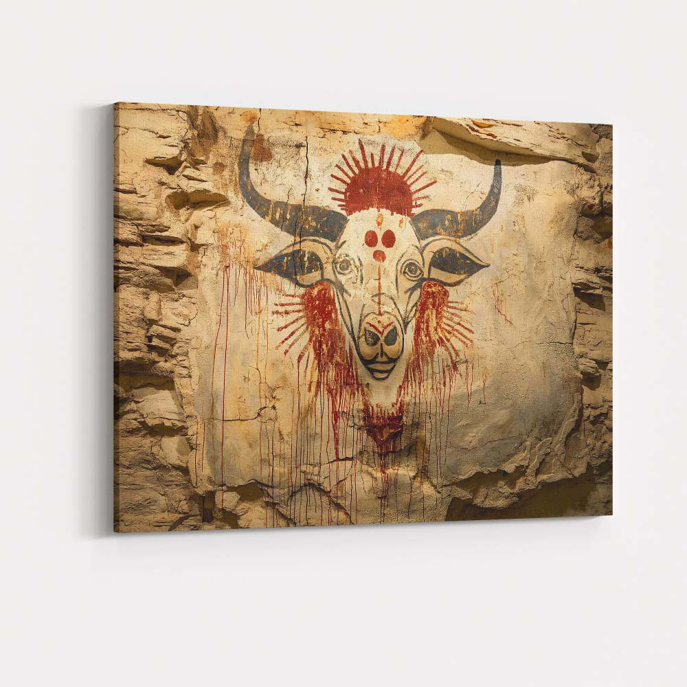 Primitive Bull Skull Tribal Cave Painting Canvas Wall Art Print Decor Picture Ready to Hang