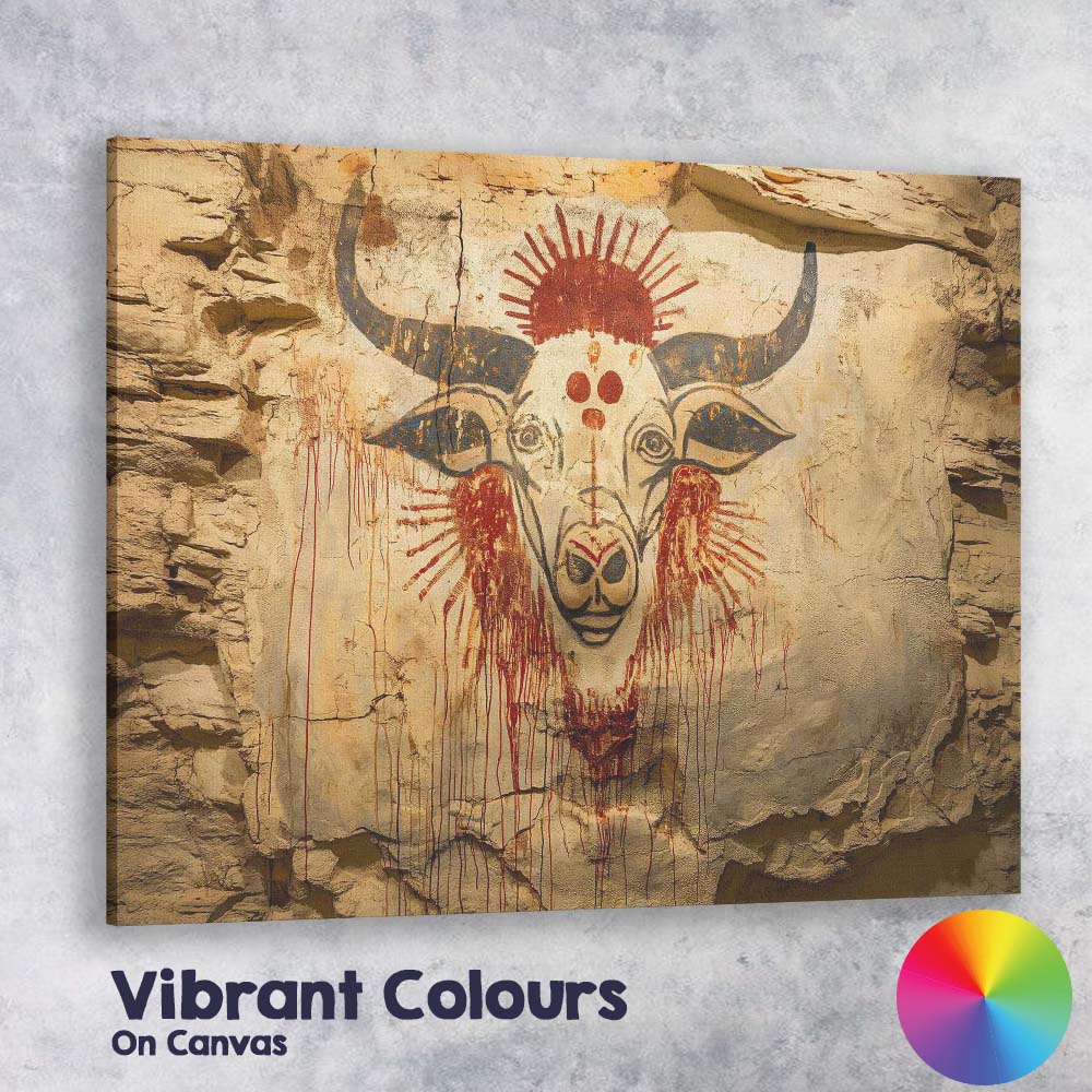 Primitive Bull Skull Tribal Cave Painting Canvas Wall Art Print Decor Picture Ready to Hang