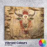 Primitive Bull Skull Tribal Cave Painting Canvas Wall Art Print Decor Picture Ready to Hang